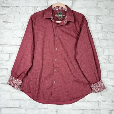 Robert Graham Men Shirt XL Armstrong Burgundy Geometric Floral Flip Cuff - Image 1 of 4