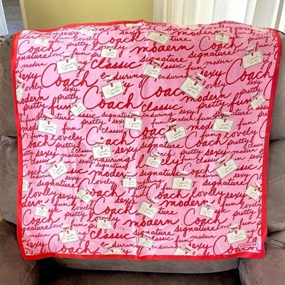 Coach Signature White, Pink And Red Silk Scarf with perfume bottles - Image 1 of 4