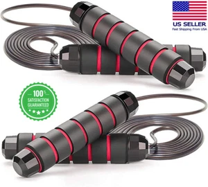 Fitness Jump Rope Skipping Rope Weighted Adjustable Workout Exercise Speed Steel - Picture 1 of 11