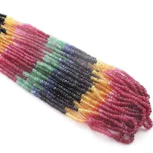 1 Strand Beautiful Multi Sapphire Faceted Rondelles - Gemstone Roundelle Beads - Picture 1 of 7