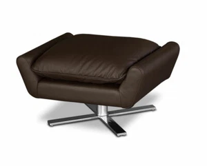 Leather foot stool ottoman with steel legs.Illustration real leather dark brown. - Picture 1 of 2