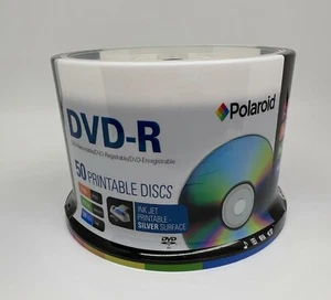 SALE! 50 PACK POLAROID DVD-R DISC 16X 4.7GB 120MIN INKJET PRINTABLE-PRDVDR50SIJ - Picture 1 of 3