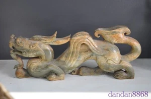 11,6 Zoll China Antike Dynastie Hetianische Jade Handgeschnitzt Fengshui Reichtum Drachen Statue - Bild 1 von 16