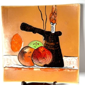 VTG 1960 Italian Colorful Hand Painted Serving Plate Abstract Fruit 7.5” READ - Picture 1 of 13