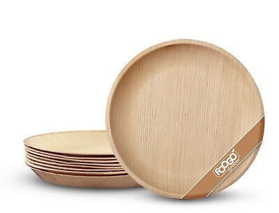 FOOGO Green 8 (20cm) Disposable Palm Leaf Plates Wooden Ecofriendly Party Picnic • 12.99£