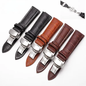 premium alligator grain Leather Watch Strap Band Butterfly Clasp 10-24mm Unisex - Picture 1 of 11