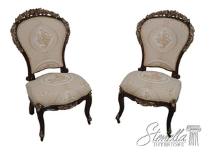 LF63966EC: Pair Antique French Victorian Upholstered Parlor Chairs - Picture 1 of 21