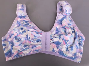 LEADING LADY Women's Cotton Front-Closure Leisure Bra, Lavender Floral Camo, 34C - Picture 1 of 3