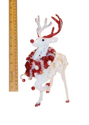 DOLLHOUSE MINIATURE CHRISTMAS 7"LIGHTED REIN-DEER 1:12 SCALE +ORNAMENTS OOAK NEW - Image 1 of 4