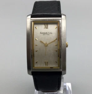 Kenneth Cole Tank Watch Men KC3317 26mm Silver Tone Leather Band New Battery - Picture 1 of 14