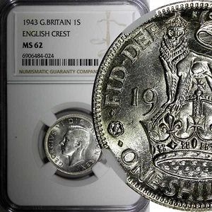 GREAT BRITAIN George VI Silver 1943 1 Shilling English Crest NGC MS62 KM#853 (4) - Picture 1 of 5