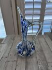 Gorgeous Vintage Handmade Blue White Glass Jug / Pitcher /Vase