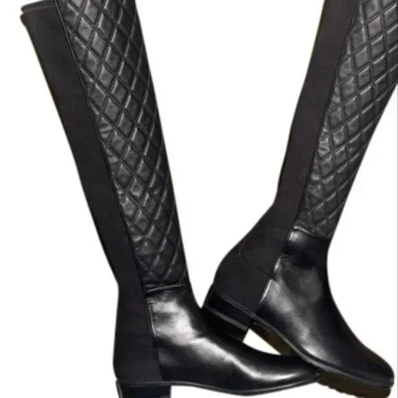 Stuart Weitzman 50/50 Sobre la Rodilla OTK Botas Acolchadas Elásticas Cuero Negro 10 Foto 1 de 4