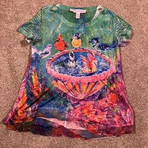Blusa para mujer Leoma Lovegrove con estampado de baño de pájaros pequeña bohemia colorida lentejuelas - Imagen 1 de 10