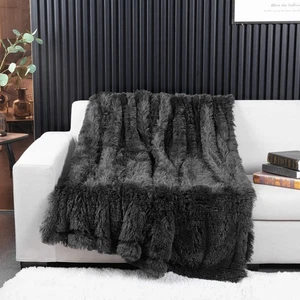 Morel Faux Fur Throw Blanket,2 Layers,50" x 60" Cozy Plush Fluffy Blanket Fur... - Picture 1 of 9