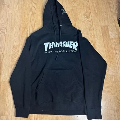 Sudadera con capucha negra con logotipo FTP x THRASHER para hombre talla pequeña Foto 1 de 4