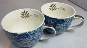 2er Set Lilly Pulitzer Löwe blau/lila/mint Keramik Tee/Kaffee Becher mit Goldrand - Bild 1 von 5