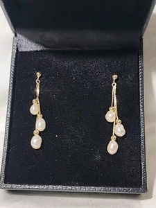 Vintage Yellow Gold 14K Solid Dangle Earrings Pearl Stud Clean Set! 1.8GR Total - Picture 1 of 9