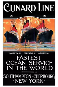 Póster publicitario impreso XL Cunard Line Southampton New York Ships Ocean Liners - Imagen 1 de 1