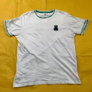 PSYCHO BUNNY Mens T-Shirt White Green 100% Pima Cotton Size 6 Large - Picture 1 of 8