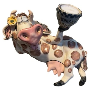 Disneys' Porcelain Udderly Ridiculous Cow Tea-Light Candle Holder (Rare) - Picture 1 of 8