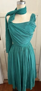 Vintage 50's Jay Herbert California Green Chiffon Sleevless Dress S Rockabilly - Picture 1 of 22