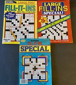 Lot of 3 Large & Superb Fill-It-Ins Puzzle Magazine Books 1996 - Foto 1 di 4