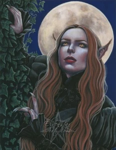 Gothic Fantasy Art PRINT Werewolf Woman Full Moon Horror Dark Night Supernatural - Picture 1 of 1