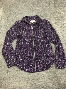 Michael Kors Lightweight Jacket Womens Size P Petite Purple Black Roll Tab Sleev - Picture 1 of 12