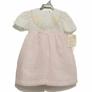 Bijan Kids Girls White Pink Dress Polyester Short Sleeve Collared Button Size 3T - Picture 1 of 5