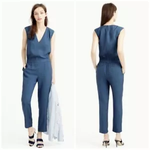 J.Crew Womens Drapey Oxford Crepe V-Neck Jumpsuit Sz 00 - Picture 1 of 8