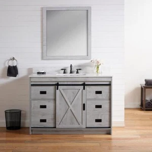 SUDIO Undermount Bath Vanity 48" x 22" Engineered Stone Top+Basin Carrara White - Picture 1 of 11