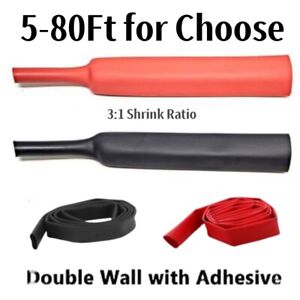 Adhesive Glue Lined Marine 3:1 Heat Shrink Tubing Black & Red Sleeve Waterproof