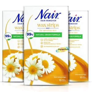 3 x 16 Nair BODY WAX STRIPS Hair Remover For Legs & Body with Camomile Extract