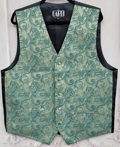 NEW The Cardi Collection Men's LG Long Paisley Damask Teal & Gold Tuxedo Vest - Picture 1 of 2