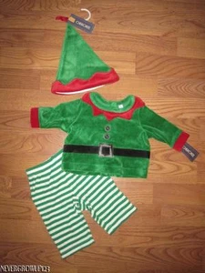 TRAJE DE ELFO DE NAVIDAD DE TERCIOPELO VERDE CON SOMBRERO ~ RECIÉN NACIDO ~ 3M ~ 6M ~ 9M ~ NUEVO CON ETIQUETAS - Imagen 1 de 3