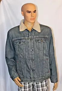 VINTAGE GAP SHERPA FLEECE LINED BLUE DENIM JACKET MENS SIZE LARGE - Picture 1 of 8