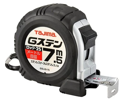 TAJIMA / G-STAINLESS - 7.5m / GSL2575BL / TAPE MEASURE RUBBER GRIP / JIS RANK - Image 1 of 2