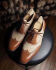 New Handmade Leather Oxford Wingtip Formal Brown & Beige Dress Shoes For Men