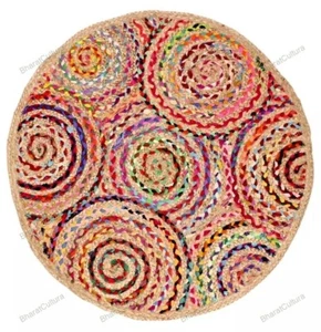 Handmade Indio Multicolor Yute Alfombras 1.8x1.8m Bohemio Alfombra Tejido a Mano - Imagen 1 de 9