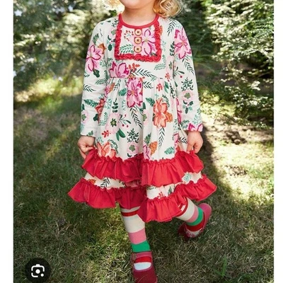 Vestido Matilda Jane Talk About Floral Volantes Manga Larga Niñas Talla 10 Blanco Rojo Foto 1 de 4