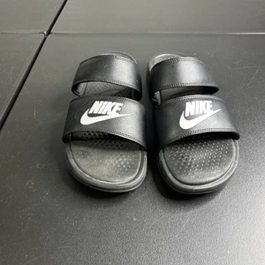 Nike Benassi Duo Ultra Womens Sandals Sz 11 Black White Leather Slide 819717-010 - Picture 1 of 6