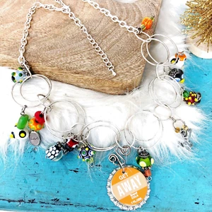 Summer Fun Vacation Silver Glass Beaded Layered Necklace Sandals Love Beach - Picture 1 of 8