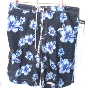 CHAPS~Navy Blue Hawaiian SWIM WEAR / BOARD SHORTS / TRUNKS~Men's XL~NWT - Picture 1 of 3