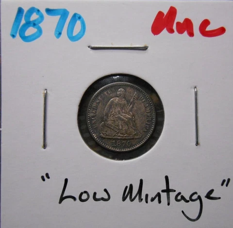 1870 Liberty Seated Half Dime - H10c - Original Coin With Toning - Low Mintage Cover