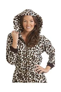 Camille Womens All In One - Warm Cosy Fleecy Hooded One Piece | Leopard Print - Picture 1 of 5