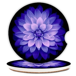 Watercolor Purple Flower Absorbent Car Coastersfloral Design Ceramic Cup Holders - Picture 1 of 4