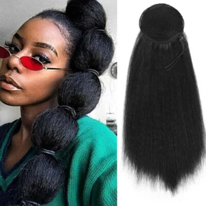 Drawstring Afro Puff Kinky Straight Ponytail Chignon Updo Clip in Hair Extension - Picture 1 of 15