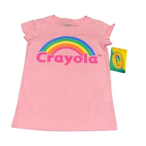 Crayola Pink Short Sleeve TShirt Glitter Rainbow Fitted Tee Size 4 NWT HTF - Picture 1 of 6