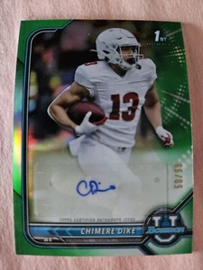2022 TOPPS BOWMAN UNIVERSITY FOOTBALL-CHIMERE DIKE-GREEN FOIL AUTOGRAPH/99 - Picture 1 of 2